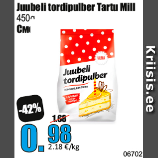 Allahindlus - Juubeli tordipulber Tartu Mill 450g