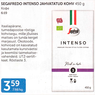 Allahindlus - SEGAFREDO INTENSO JAHVATATUD KOHV 450 G