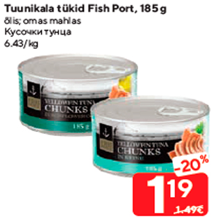 Allahindlus - Tuunikala tükid Fish Port, 185 g