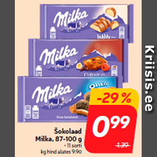 Allahindlus - Šokolaad Milka, 87-100 g