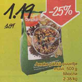 Allahindlus - Awake pähkli puuvilja müsli, 500 g