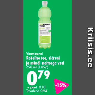 Allahindlus - Vitamineral Rohelise tee, sidruni ja mündi maitsega vesi 750 ml