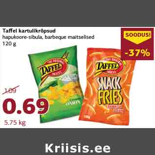 Allahindlus - Taffel kartulikrõpsud hapukoore-sibula, barbeque maitselised 120 g
