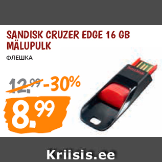 Allahindlus - SANDISK CRUZER EDGE 16 GB MÄLUPULK