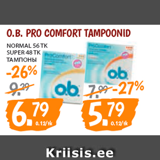 Allahindlus - O.B. PRO COMFORT TAMPOONID