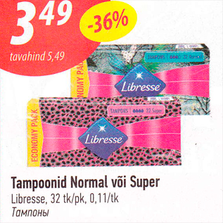 Allahindlus - tampoonid Normal või Super