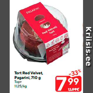 Allahindlus - Tort Red Velvet, Pagarini, 710 g