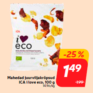 Allahindlus - Mahedad juurviljakrõpsud ICA i love eco, 100 g