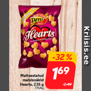 Allahindlus - Maitsestatud maisisnäkid Hearts, 235 g