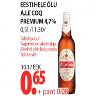 Allahindlus - Eesti hele õlu A.Le Coq Premium