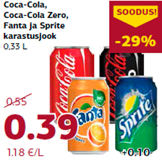 Allahindlus - Coca-Cola, Coca-Cola Zero, Fanta ja Sprite karastusjook 0,33 L