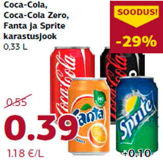 Скидка - Coca-Cola, Coca-Cola Zero, Fanta и Sprite прохладительные напитки 0,33 л