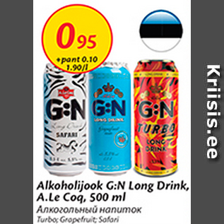 Allahindlus - Alkohoolijook G:N Long Drink, A.Le Coq, 500 ml