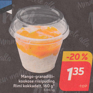 Скидка - Манго-гранадилли-кокосовый рисовый пудинг Rimi, 160 г *
