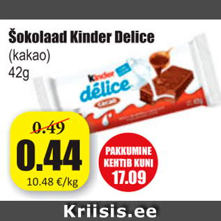 Allahindlus - Šokolaad Kinder Delice