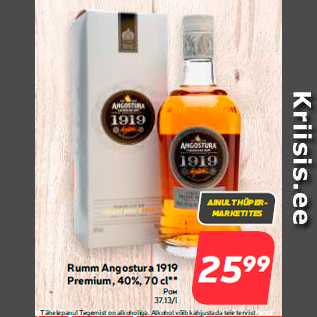 Allahindlus - Rumm Angostura 1919 Premium, 40%, 70 cl**