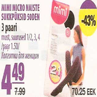 Allahindlus - Mimi Micro naiste sukkpüksid 50DEN