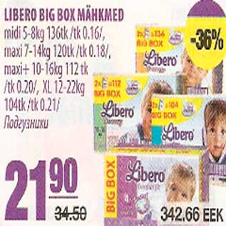 Allahindlus - Libero Big Box mähkmed