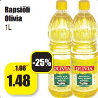 Allahindlus - Rapsiõli Olivia 1L