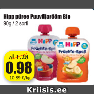 Allahindlus - Hipp püree Puuviljarõõm Bio