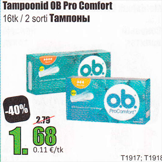 Allahindlus - Tampoonid OB Pro Comfort