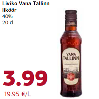 Allahindlus - Liviko Vana Tallinn liköör 40% 20 cl