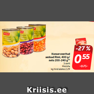 Allahindlus - Konserveeritud aedoad Rimi, 400 g/ neto 200-240 g**