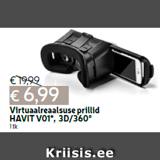 Allahindlus - Virtuaalreaalsuse prillid HAVIT V01*, 3D/360° 1 tk