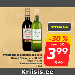 Allahindlus - Prantsusmaa alkoholivaba vein Bonne Nouvelle, 750 ml*