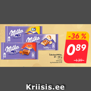 Allahindlus - Šokolaad Milka, 87 - 100 g