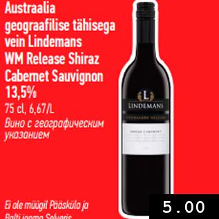 Allahindlus - Austraalia geograafilise tähisega vein Lindemans WM Release Shiraz Cabernet Sauvignon 13,5% 75 cl, 6,67/L