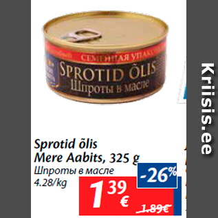 Allahindlus - Sprotid õlis Mere Aabits, 325 g