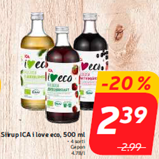 Allahindlus - Siirup ICA i love eco, 500 ml