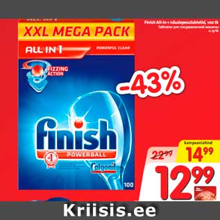 Allahindlus - Finish All-in-1 nõudepesutabletid, 100 tk
