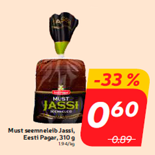 Скидка - Черный хлеб с семечками Jassi, Eesti Pagar, 310 г
