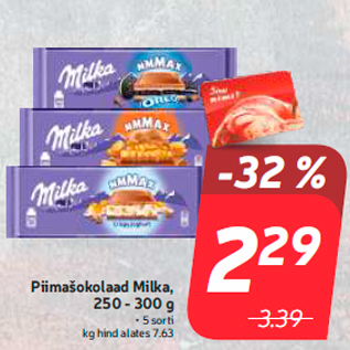 Allahindlus - Piimašokolaad Milka, 250 - 300 g