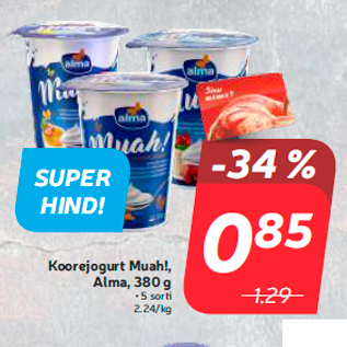 Allahindlus - Koorejogurt Muah!, Alma, 380 g