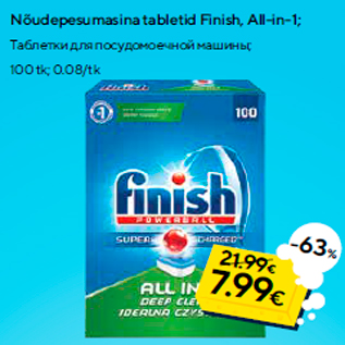 Allahindlus - Nõudepesumasina tabletid Finish, All-in-1; 100 tk