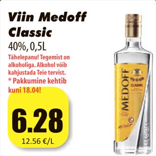 Allahindlus - Viin Medoff Classic 40%, 0,5L