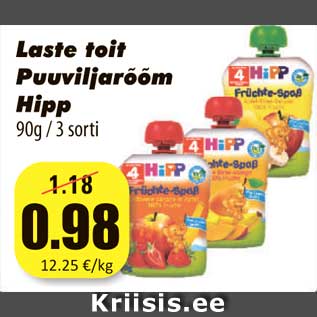 Allahindlus - Laste toit Puuviljarõõm Hipp 90g / 3 sorti