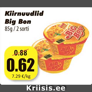 Allahindlus - Kiirnuudlid Big Bon 85g / 2 sorti