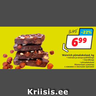 Allahindlus - Weinrich piimašokolaad, kg