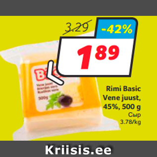 Allahindlus - Rimi Basic Vene juust, 45%, 500 g