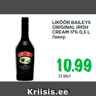 Allahindlus - LIKÖÖR BAILEYS ORIGINAL IRISH CREAM 17% 0,5 L