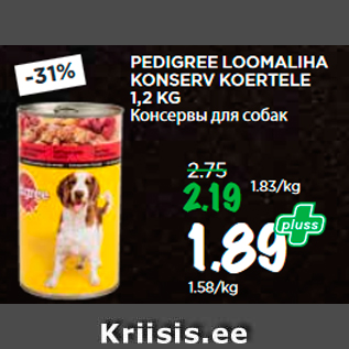 Allahindlus - PEDIGREE LOOMALIHA KONSERV KOERTELE 1,2 KG