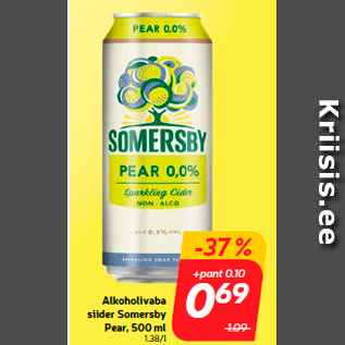 Allahindlus - Alkoholivaba siider Somersby Pear, 500 ml