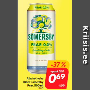 Скидка - Безалкогольный сидр Somersby Груша, 500 мл