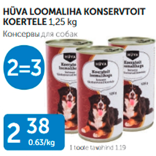 Allahindlus - HÜVA LOOMALIHA KONSERVTOIT KOERTELE 1,25 kg