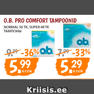 Allahindlus - O.B. PRO COMFORT TAMPOONID