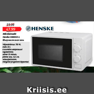 Allahindlus - Mikrolaineahi Henske 20MX 3-L
